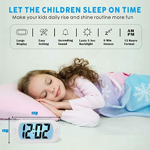 Plumeet Réveil électronique, Alarm Réveil Matin avec Grand écran LCD, Fonction Snooze, avec Veilleuse, Alimenté par Batterie,Convient Aux Alarmes de Voyage et de Chevet (Blanc)