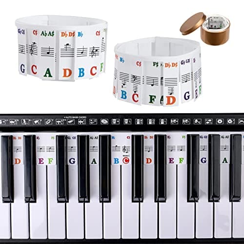 Amovibles Autocollants de Clavier de Piano Guide de Notes de Piano Pleine Grandeur à 88 Touches pas Besoin de Coller Étiquettes Colorées Réutilisables pour Clavier de Piano avec Boîte