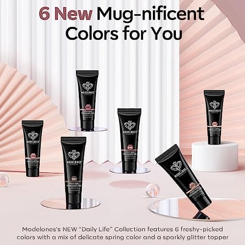Modelones Polygel Pailleté Rose Nudee 6 Couleurs 15 ml Poly gel pour Ongles Faux Ongles Extension Construction Vernis Semi Permanent Quick Building Extender Gel Kit pour Manucure Nail Art Debutant