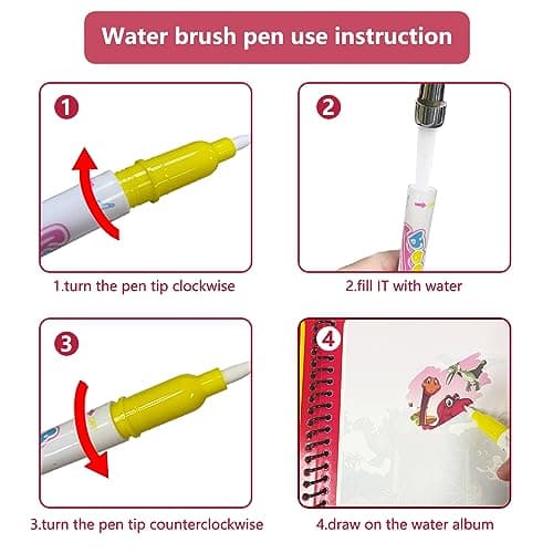 Lot de 4 stylos plus 4 livres de coloriage à l'eau pour enfants - Livre de dessin magique à l'eau, planche de peinture avec eau magique, cahiers de coloriage pour les petits artistes!