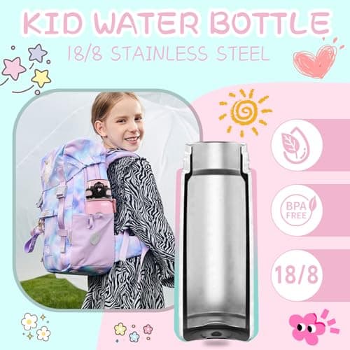 Grsta Gourde Enfant, Gourde Isotherme Sans BPA, Gourde 500ml Garçons & Filles, Gourde avec Paille, Réutilisable, Gourde Anti Fuite, Facile à Nettoyer, Gourde pour École, Bureau, Outdoor