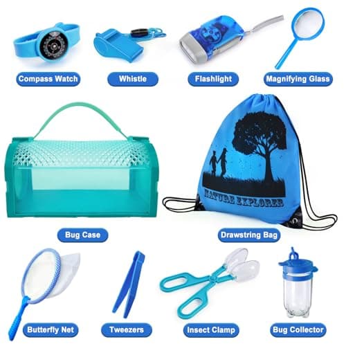 YOPINSAND boîte à Insectes pour Enfants, Jouets d'extérieur pour Enfants, Attrape-Insectes avec loupe, Sac à Dos, Lampe de Poche, Filet à Papillons, Boussole, Horloge