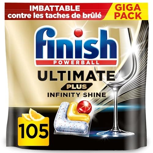 Finish Ultimate Plus Infinity Shine Pastilles Lave-Vaisselle Citron, Propreté Intense & Brillance Étincelante,105 capsules