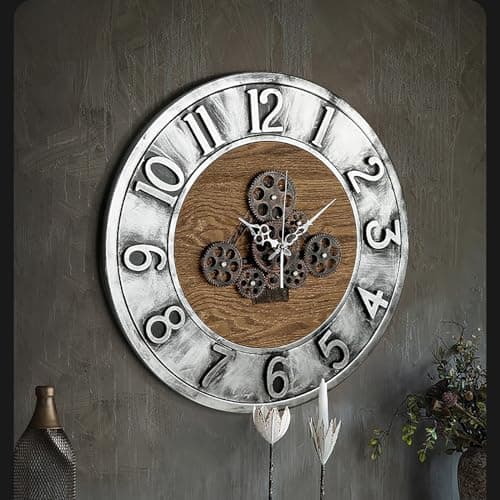 Grande Horloge Murale avec de Vrais Engrenages Mobiles, Horloge Murale décorative Moderne, Horloge Murale Industrielle Steampunk surdimensionnée pour décor de Salon