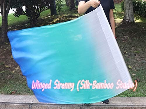 Winged Sirenny 1 Pièce Drapeau-poi de Soie Véritable avec un Émerillon, Léger Flag-poi Accessoire de Danse Adoracion, 103x88cm (Mer)