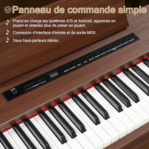 LEADZM Piano Numérique 88 Touches, Clavier Entièrement Lesté, Piano Électrique avec Double Bluetooth et Haut-Parleurs Stéréo, 128 Sonorités et Rythmes, Système à 3 Pédales, Noyer Noir