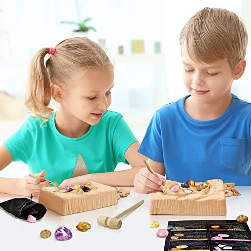 Byncceh Kit d'excavation en Cristal Scientifique de Géologie,Kit de Creuser, Kit de Fouille Fossiles Gemmes, Jouet Cadeau de Minéraux pour Enfants Garçons et Filles