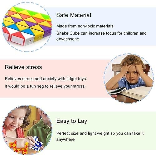 Nutabevr 12 Pièces avec 24 Blocs Serpent Magique Snake Puzzle,Twist Puzzle,Cadeau invité Anniversaire pour Enfant,Casse Tete Enfant, Mini Magic Snake Cube, pour Enfants et Adultes