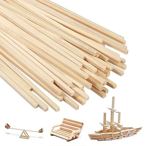 QEEYON Bâtons de Bambou,30 pcs Baguette Bois Naturel,Carré Tasseau Bois,Bambou Tige Barbe a Papa Bâtons de Travaux Manuels, pour Arts Plastique Bricolage Décorations(30cmx5mm)