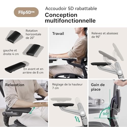 HINOMI H1 Pro V2 Chaise de Bureau Ergonomique avec Repose Pied, Support Lombaire 3D, Fauteuil de Bureau Ergonomique Pliable, Accoudoirs 5D, Siege de Bureau Inclinable 136° (Noir, Hauteur Standard)