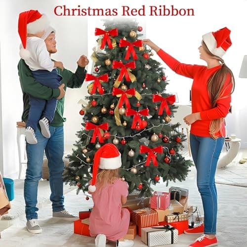 2 Rouleaux Ruban Rouge Noel, 2cm X 22m Ruban Satin Rouge Ruban Cadeau Noel, Noeud Rouge Noel pour Emballage Cadeau Noël Fête Mariage Valentin Gâteau Bouquet Faire