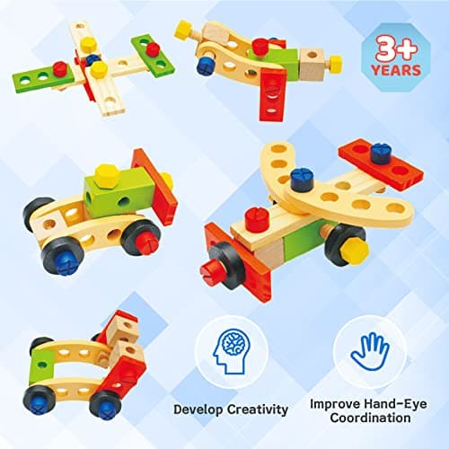 Withosent Caisse à Outils Enfant, 34 Pièces Jouets en Bois Boite a Outil Enfant, DIY Jeux de Construction Enfant pour Garçons Filles de 3 Ans