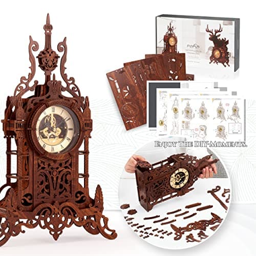 FUNPOLA Maquette en Bois Construire Puzzle 3D Bois LED Tour Horloge, Modele de Construction de Puzzle 3D, Kit de modèle d'horloge de puzzle 3D DIY (LED-WTC02)