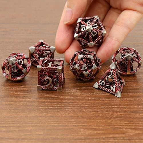 DND Dés Jeu de Role, Set de Dés Polyédriques D&D Dés de Jeux en Métal ZHOORQI 7 Pièces Dés Jeu de Role Cthulhu utilisé pour Le Jeu de Société Donjons et Dragons(Z-Blood Red)