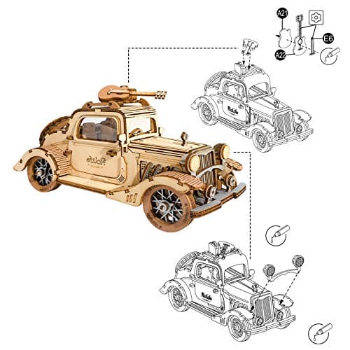 Rolife Voiture de Collection Puzzle 3D Maquette Bois,Modélisme pour Adultes à Construire,Décoration du Bureau de la Maison Idée de Cadeau de Noël TG504