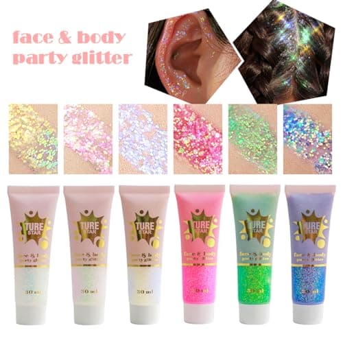 AONAT Gel Paillettes Visage,Paillettes Corps,Bombe Paillette Cheveux Et Corps,Paillettes Maquillage,Maquillage Paillettes Femme Visage,Pour Cosmétique Lèvres Ongles Festival Fête Décoration