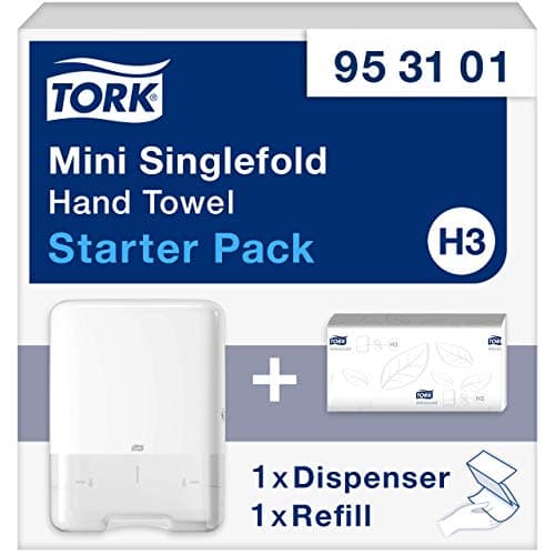 Tork Pack de démarrage pour mini distributeur murale d'essuie-mains pliés en V blanc H3, économique, distributeur et 1 consommable, 953101
