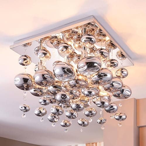 Lindby Suspension Esfera à intensité variable (Moderne) en Argent Métal e. a. pour Salon & Salle manger (à 4 lampes, G9) Luminaire Lampe Plafond Plafonnier