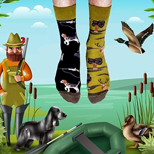TODO COLOURS Chaussettes Mottif - Chasse - Fantaisie, Humour, Homme, Femme, Chaussettes Couleur - sanglier, cerf, forêt, chien, jumelles (43-46, Chasse)