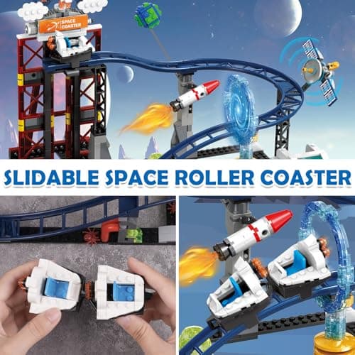 HOGOKIDS Jouet Construction Montagnes Russes spatiales – Construction Montagnes Russes 888 pièces Comprenant Une Plate-Forme élévatrice Parc d'attractions Spatial Construire pour Filles garçons 6-12