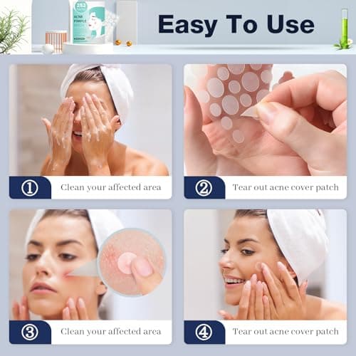 AMAINKI Patchs Boutons Hydrocolloïdes - Patches Anti-Acné pour le Visage, Absorbent les Impuretés, 2 Tailles (8mm/12mm), 252 Pièces, Enrichis en Huile d'Arbre à Thé.