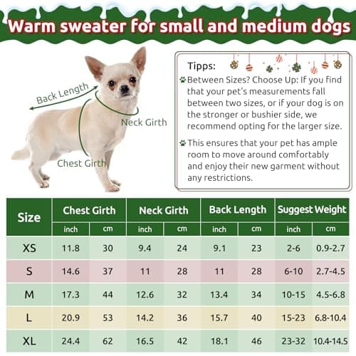 KONVINIT Pull Noel Chien,Hiver Tricot Pull de Noël pour Animaux de Compagnie à Col Roulé Pull-Overs pour Chiens,pour Petit Moyen Grand Chien Chiot