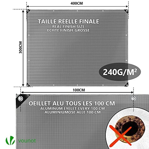 VOUNOT Bâche de Protection en Polyéthylène 240g/m2 Bâche Imperméable Ultra Lourde et Résistante Revêtue des Deux côtés avec Oeillets en Aluminium Couverture Étanche pour Jardin, Piscine 3x4m