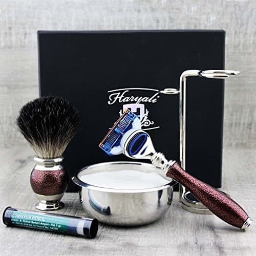 Lot de 5 rasoirs pour homme Maroon Antique - Avec Razor & Black Badger - Parfait comme cadeau.