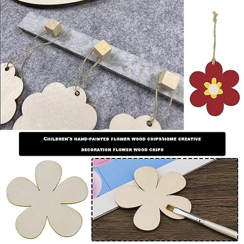 YINETTECH Lot de 30 copeaux de bois vierges en forme de fleur à suspendre - Accessoires pour loisirs créatifs, décoration d'intérieur - B