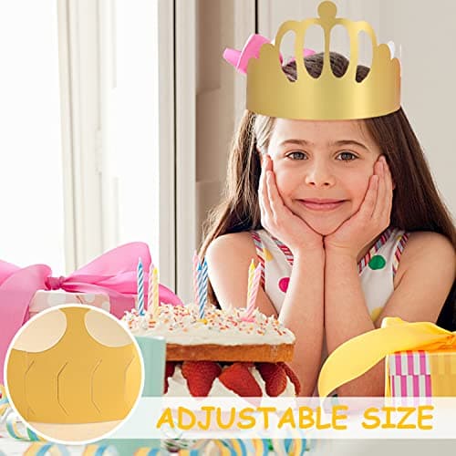 16pcs chapeaux de couronne de papier de fête d'or avec 111pcs autocollants de diamant de lettre de nombre coloré de paillettes super, chapeaux d'anniversaire de fournitures de fête pour les enfants