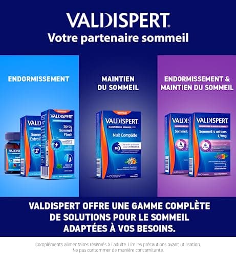 VALDISPERT - Endormissement - Gommes Sommeil Rapide 1,9 mg - Complément Alimentaire À La Mélatonine 1,9mg & extrait Mélisse - Libération En 5 Min - Goût Fruits Rouges - Ingrédients Vegan - 60 Gummies