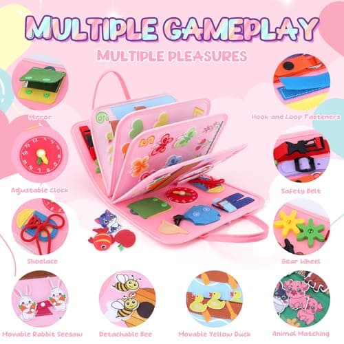 Licorne Busy Board Jouets Montessori pour les filles de 1 2 3 ans Livre d'activités Jouets sensoriels éducatives Ariplane Jouets de voyage Cadeaux d'anniversaire de Noël pour les enfants en bas âge