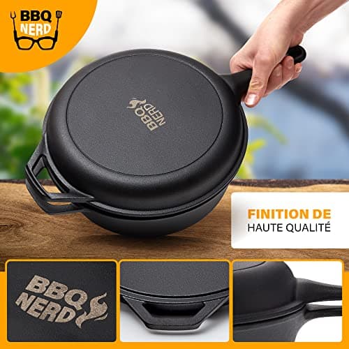 BBQ-Nerd© Cocotte 3,5 l avec fonction 2 en 1 | Ensemble de cuisine : marmite pour cuisinière, four et barbecue avec poêle | casserole en fonte
