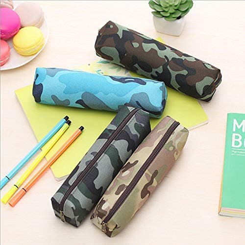 SagaSave Trousse à Crayons Camouflage - Grande capacité - Portable - Fermeture éclair - en Toile - pour étudiants, Bureau, Fournitures Scolaires - 21 x 5,7 cm - Bleu Camouflage