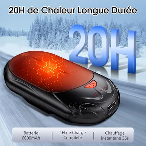 OUTJUT Chauffe Main 2 Packs 6000mAh Chaufferette Main Reutilisable, USB Chauffe-Mains 3 Modes de Chauffage 2S Rapide, pour Sports de Plein Air, Camping en Hiver Cadeau de Noël (Noir)