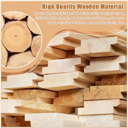 NAROSEBE 600 Pcs Cheville en Bois M6 M8 M10, Tourillons en Bois Rainurés, Cheville Bois Menuiserie, Tourillon Bricolage Conique, Cheville Bois Meuble, pour Table Placard Assemblage DIY Charpentier