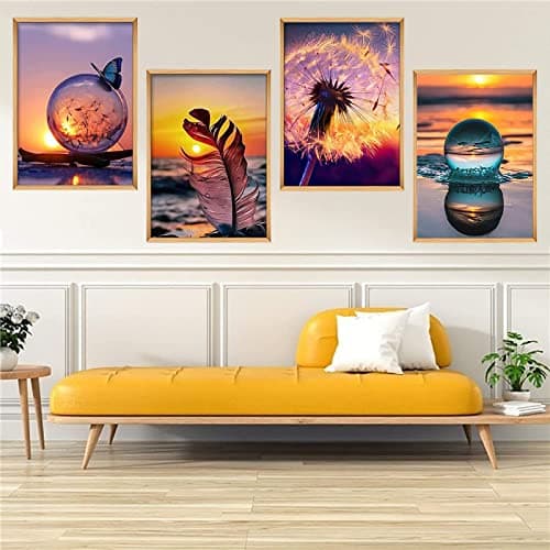 4 Pièces Peinture Diamant 5D, Kit Complet de Peinture Diamant, Broderie Diamant Kit Complet, DIY Diamant Painting Arts Artisanat Peinture Photos Décoration, pour Maison, Bureau, Décorer (30 x 40 cm)
