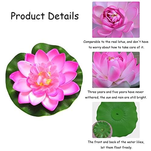 TOPJOWGA Nénuphars Artificiels Flottants, 6 Pièces Fleur de Lotus Artificielle, Fleurs Artificielles Flottantes, Romantiques Artificielle Nénuphar Flottant Lotus pour Aquariums Jardin Décoration