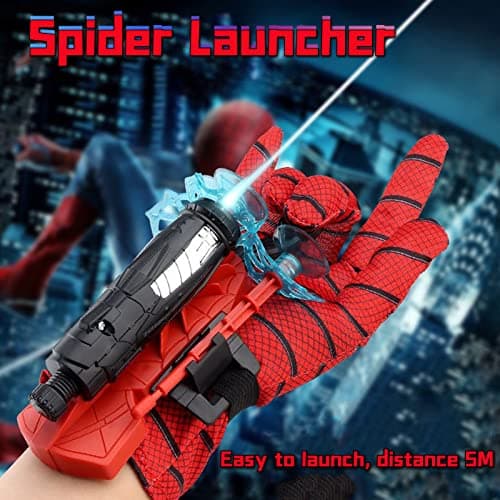 Lot de 2 Gant de Lanceur Spider-Man Lanceur Gants de Lancement jouets de poignet lanceur de héros Gants de Lanceur Spiderman Wrist Toys Set Spider Gant de Cosplay en Plastique pour Enfants(bleu)