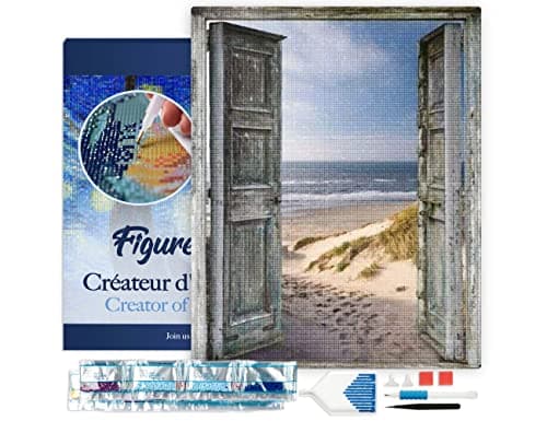 Figured’Art Diamond Painting Broderie Diamant 40x50cm Avec Cadre Toile Tendue Strass Perles Carrés - Porte ouverte sur la Plage - Kit Complet Paysage 5D DIY Activité Manuelle Loisirs Créatifs Adultes