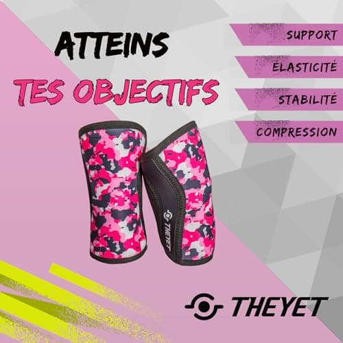 Theyet Genouillères CrossFit Néoprène 7mm Femme et Homme | Support Ajustable Compression | Gymnase Powerlifting Fitness Gym Haltérophilie | Protections Sportives pour Genoux
