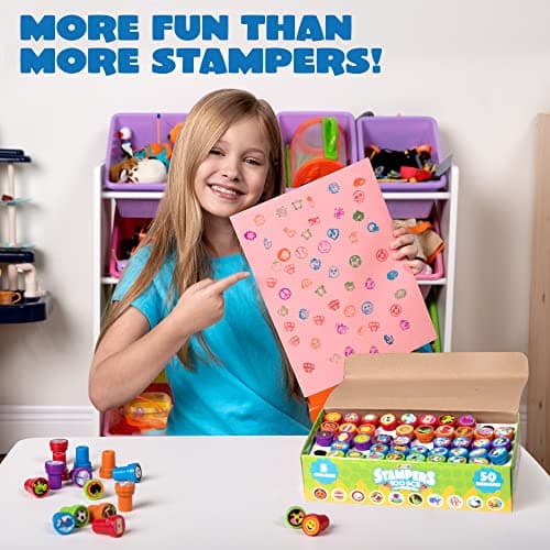 100 Tampons Assortis pour Enfants Tampons Auto-Encreurs (50 Modèles Différents, Tampons en Plastique, Tampons, Tampons Dinosaures, Tampons Zoo Safari) pour les Oeufs de Pâques, Cadeaux