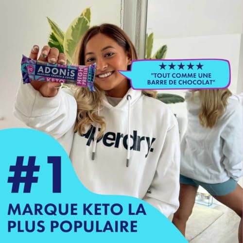 Barres Adonis Keto Riches en Protéines aux Noisettes Croquantes et Chocolat (16 Barres de 45g) | Végétalien et Keto l 100% Naturel l Sans Sucre, Sans Huile de Palme, Sans Lactose Faible