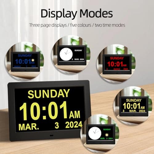 ACDOKE 7" Pouce LCD Horloge Numérique Calendrier avec Date Jour Et Heure Horloge Non-Abrégée Auto Dimming 8 Langues HD Display Rappel pour Alzheimer Les Personnes âgées et Les Enfants