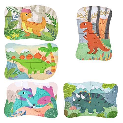 BBLIKE Puzzle Enfant 2 3 4ans, 5 Niveaux de Difficulté Différents Jouet Puzzle pour Enfants, Jouet Puzzle en Carton Éducatif Parfait pour Garçons Filles de 2 Ans +(Dinosaure)