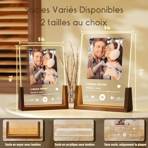 LUCKOR Idee Cadeau Femme & Homme Noel - Plaque Spotify Personnalisé Cadre Photo - Cadeau Personnalisé Copine Copain Couple Meilleur Amie de Noël, Anniversaire - Lampe Personnalisée avec Photo