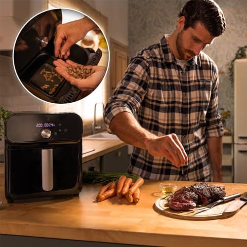 Cecotec Airfryer Cecofry Smokin' Duo 6000. Friteuse sans Huile, 6L Double Résistance, 2000W, 2 en 1: dorer et fumer, 13 menus, température réglable, écran tactile multifonctionnel.