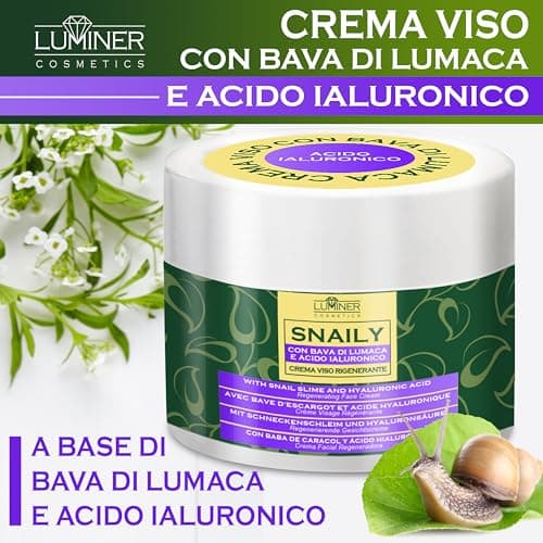 LUMINER® Crème Visage Anti-Rides 150 ml avec 70% de bave d'escargot et 100% d'acide hyaluronique pur, fabriquée en Italie, formule naturelle à action anti-taches et anti-âge à la vitamine C