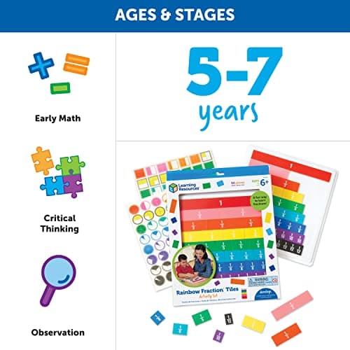 Learning Resources Tuiles de fractions arc-en-ciel avec plateau 10 x 12.8 x 1.3 pouces