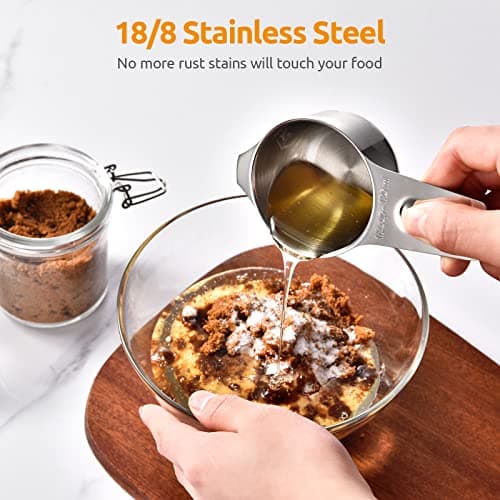 Tasses et Cuillères à Mesurer: U-Taste Ensemble de 15 Cuillères Cups Doseuses en Acier Inoxydable 18/8, 7 Tasses & 7 Cuillères & 1 Tableau de Conversion de Mesure Magnétique (Argent)